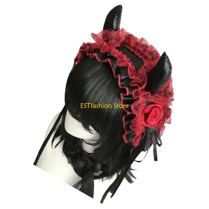 Y5GC Quỷ Sừng Đầu Gothic Ren Mũ Trụ Trang Phục Hóa Trang Halloween Phụ Kiện Cho Bé Gái Lễ Hội Âm Nhạc Và Halloween Vai Trò Chơi