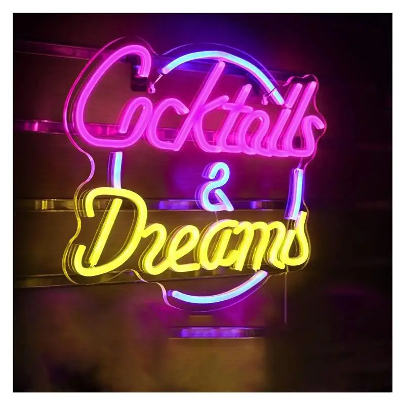 "Cocktail & Dreams" Neon Sign USB Dimmable for Gameroom Bedroom Bar Livingroom Birthday Party Wall Decor 15.4x11.8in view 2