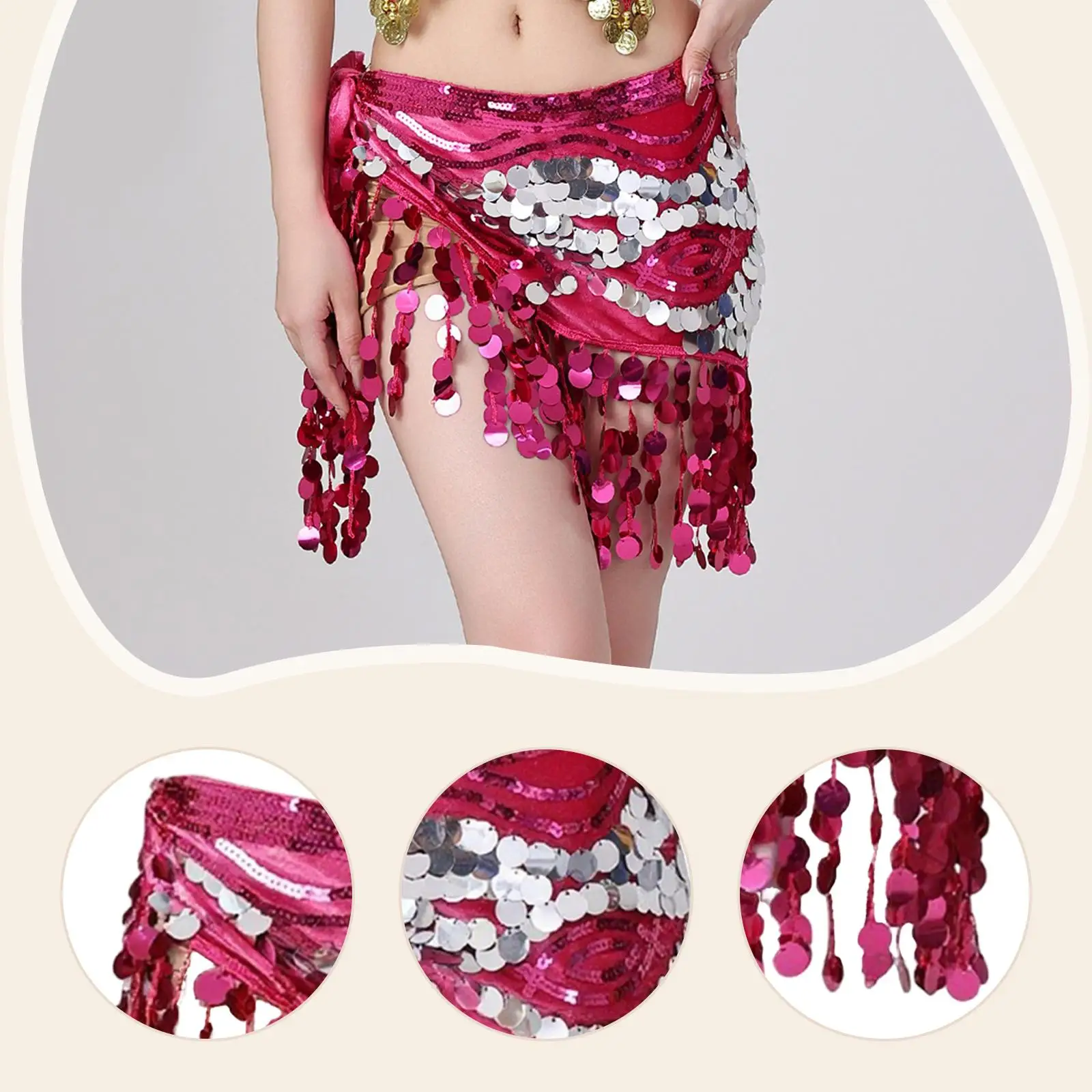 Belly Dance Hip Scarf Wrap Clothes Sparkly Outfit Hip Belt for Rumba Performance