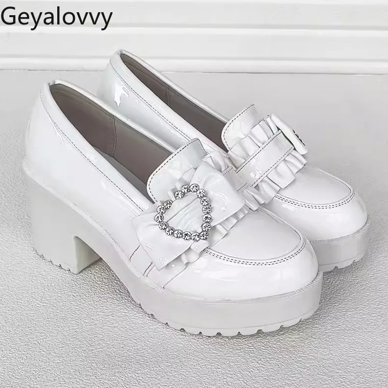 

2025 New Platform Loafers Women's High Heels Shoes Bow Patent Leather Sweet and Cute Elegant Casual Mary Janes Pumps Femme