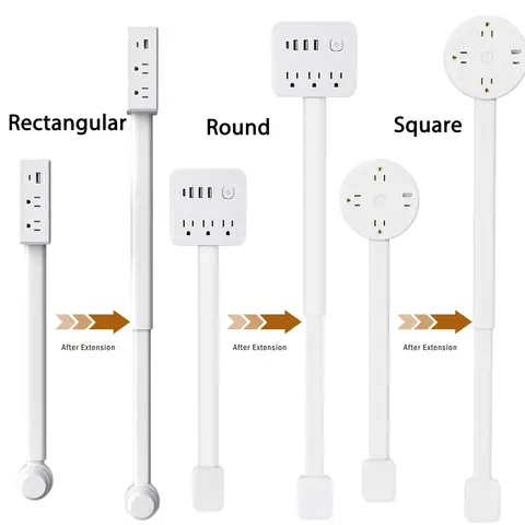 3 Retractable Sockets in Various Shapes US Plug Power Strip with AC Outlets USB Port(Type C),Multi Socket Wall Socket Universal