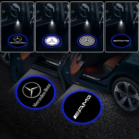 2개 자동차 도어 라이트 로고 프로젝터 HD 웰컴 라이트 액세서리 메르세데스 벤츠 AMG W203 W206 W220 W205 W211 W212 W201 W210용