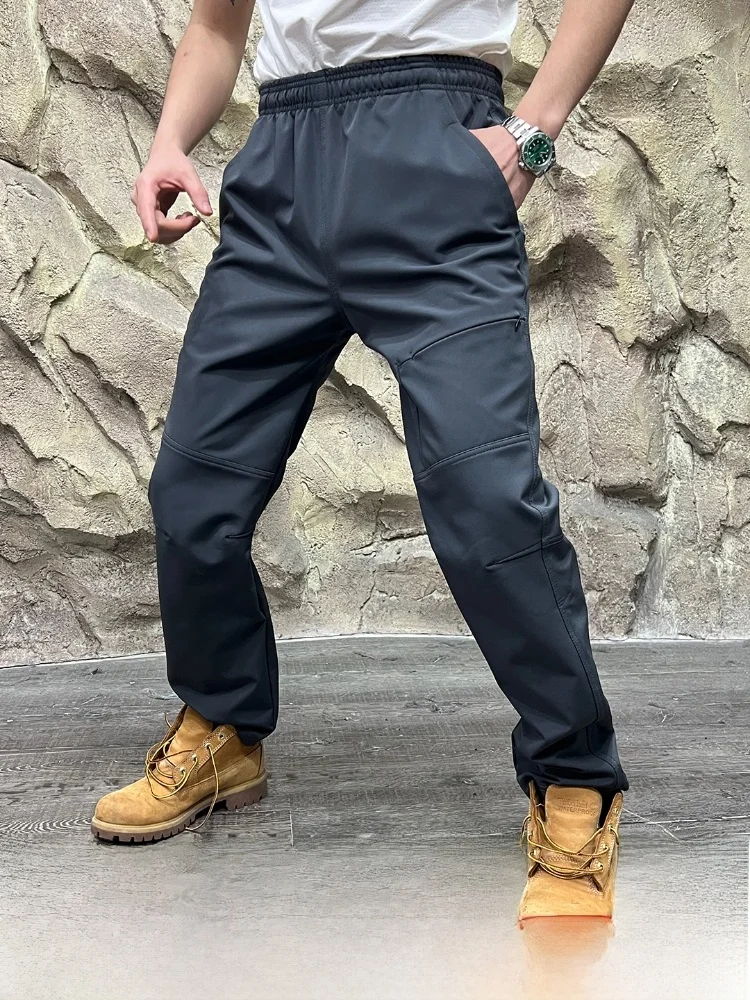 

Men's Outdoor Windproof Fce Lined Soft ell Casual Pants Autumn Winter Straight Leg Trousers Youth Polyester Spandex