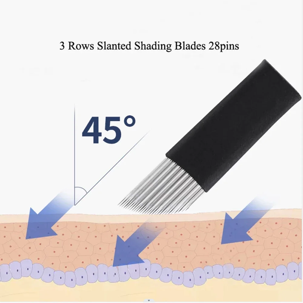 

Microblading Tebori Blades Tattoo Needles Permanent Makeup 3 Row 28Pins Manual Eyebrow Blades Needles 50pcs