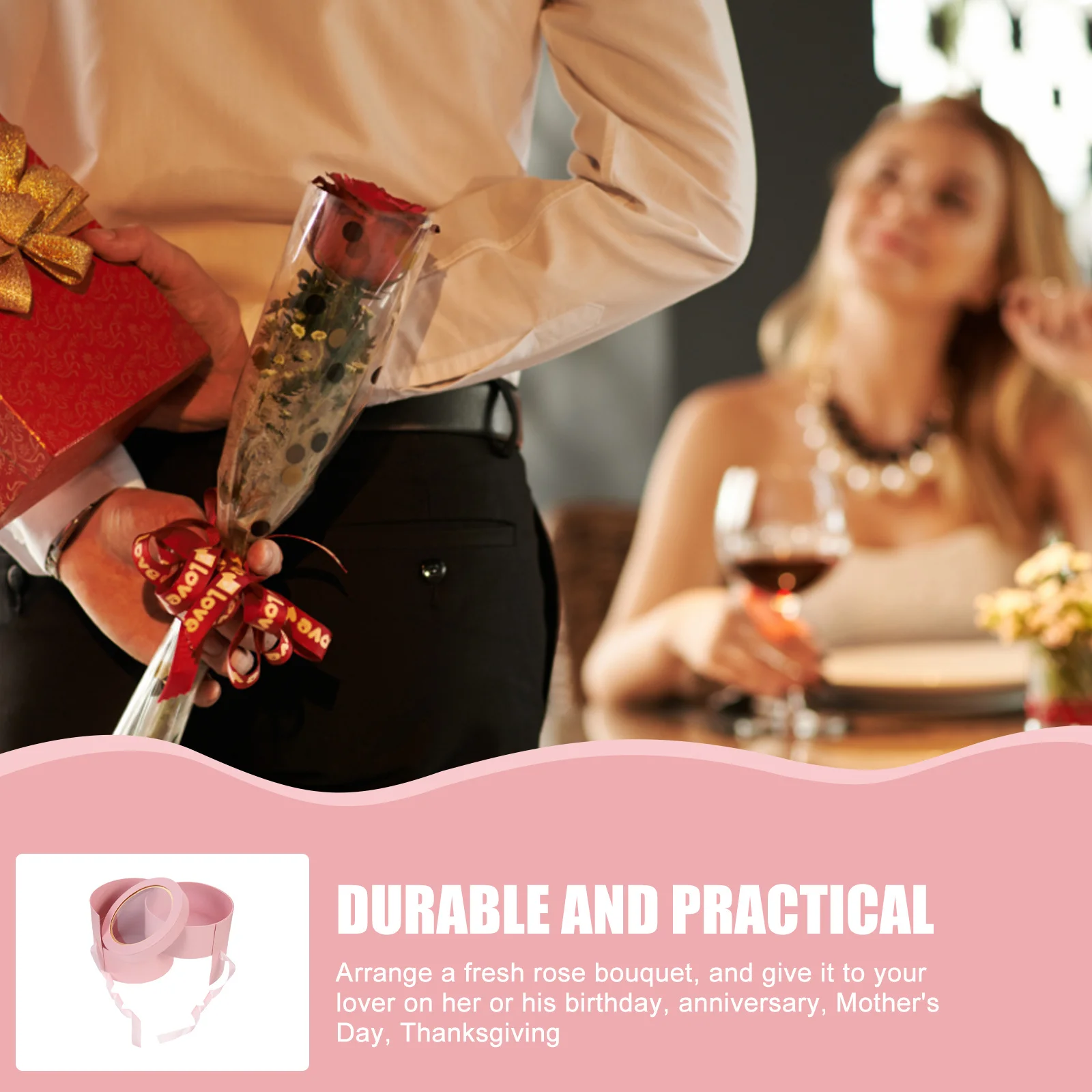 

Round Flower Box Premium Paper PVC Polyester Material Durable Flower Packing Box for Weddings Birthday Valentine's Day Gift