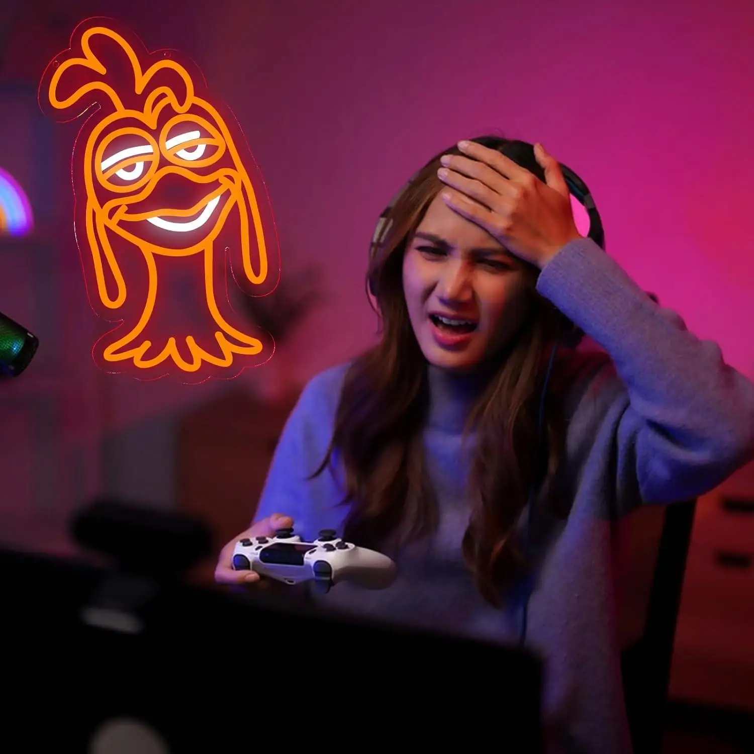 Cartoon Fire Chicken Neon Sign USB Dimmable LED Wall Light For Fried Chicken Shop Fast Food Restaurant Bar Party Wall Decoration view 2