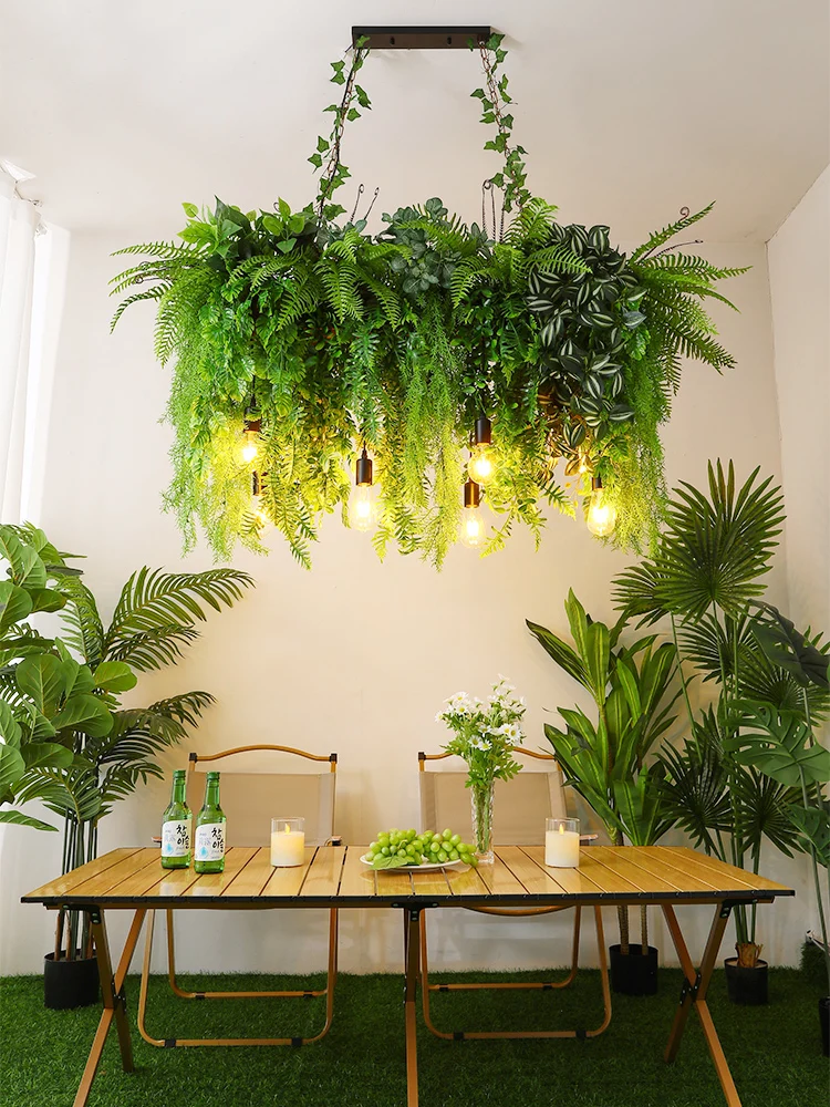 

Bar chandelier B & B window sun room courtyard long dining table light Thai restaurant decorative plant light