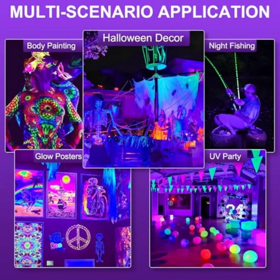 Rechargeable Black Light 2-Pack, 5000mAh Portable Battery Powered Magnetic LED Blacklights, Waterproof Cordless 405nm Ultraviol