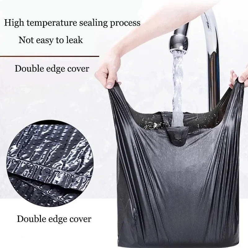 50 PCS  Handle Portable Garbage Bag Thickened Disposable Plastic Bag Trash Bags Waste Bin Rubbish Bags  1 dozen