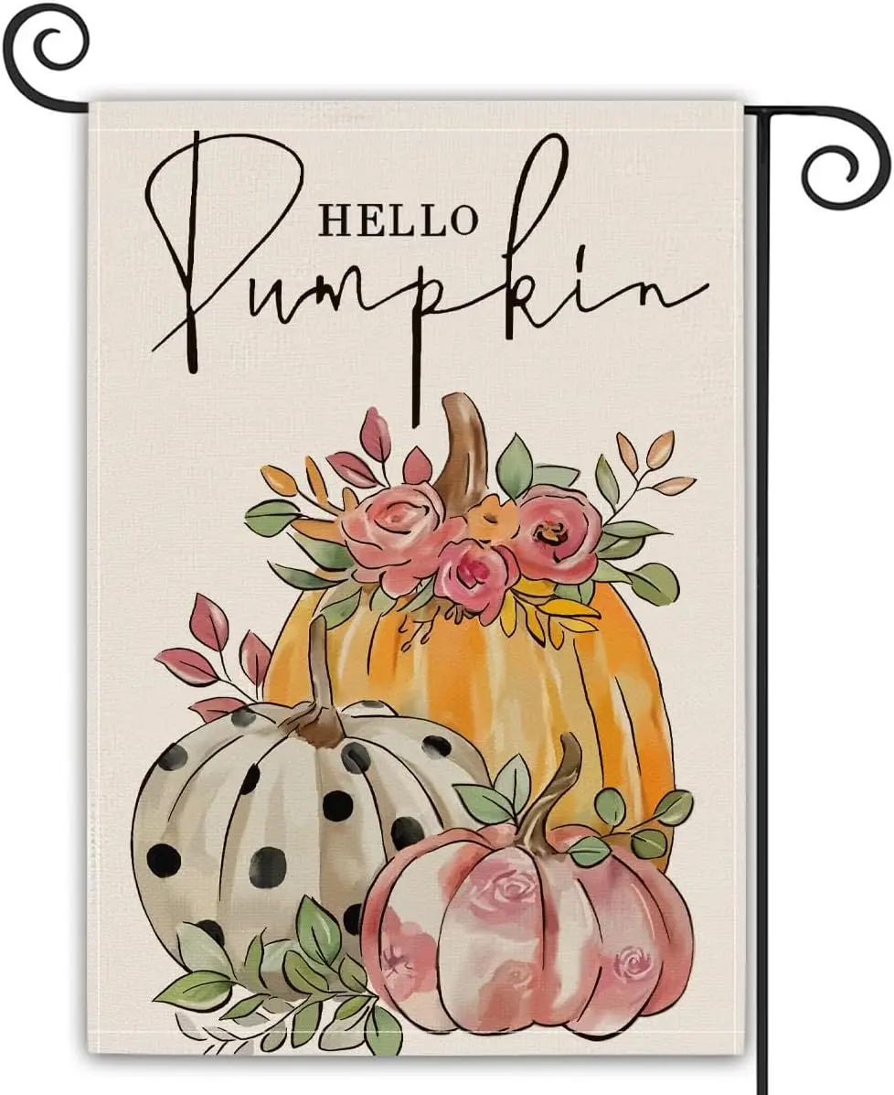 Fall Pumpkin Hello Pumpkin Garden Flag Double Sided Thanksgiving Holiday Harvest Yard Outdoor Decoration 12x18 Inch YYN UUV  hhz
