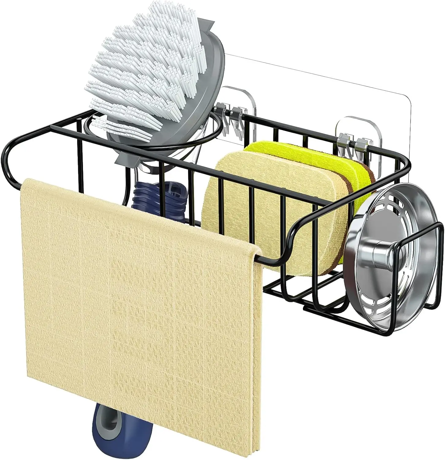 

Держатель для щеток из нержавеющей стали + вешалка для посуды + держатель для мыла + держатель для пробки для раковины, без сверления, кухонная губка