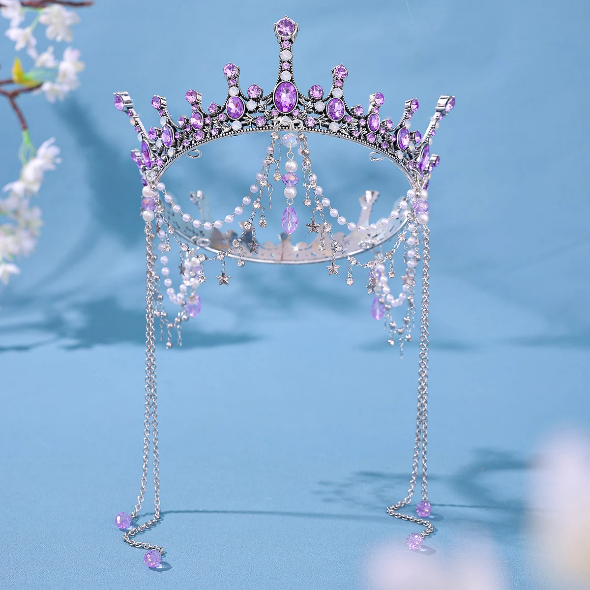 

Винтажные фиолетовые хрустальные диадемы в стиле барокко, короны ручной работы с кисточками и жемчугом, диадемы принцессы и королевы, свадебные аксессуары для волос