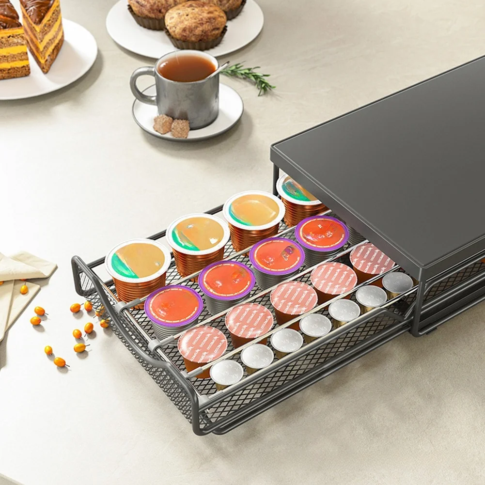 Modern Adjustable Width Drawer For Coffee Capsule Storage Rack for and Compatible Black Iron Stand 21.5x8.5x43cm
