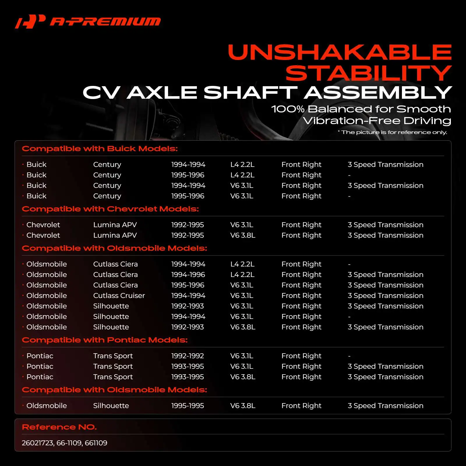 A-Premium Front Passenger Side CV Axle Shaft Assembly for Buick Century 1994-1996 Pontiac Trans Sport 1992-1995