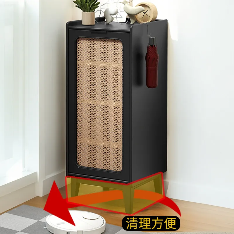 Pure solid wood shoe cabinet multi-functional with password lock retro black small apartment dust-proof and space-saving door