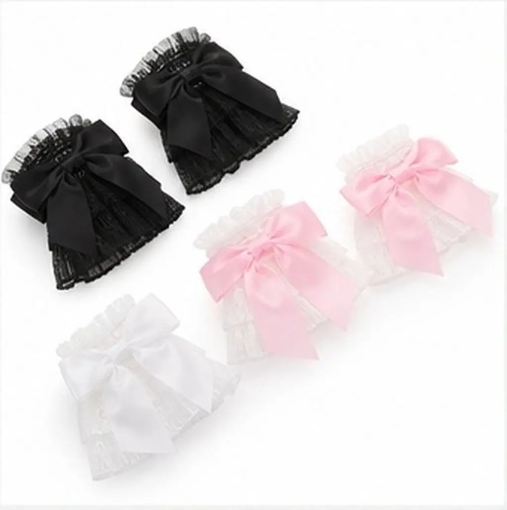 3Pairs Lace Wrist Sleeves Bow Detachable Cuffs Nail Photo Props Elegant Lace Arm Sleeves Nail Art Photography Props for Salon
