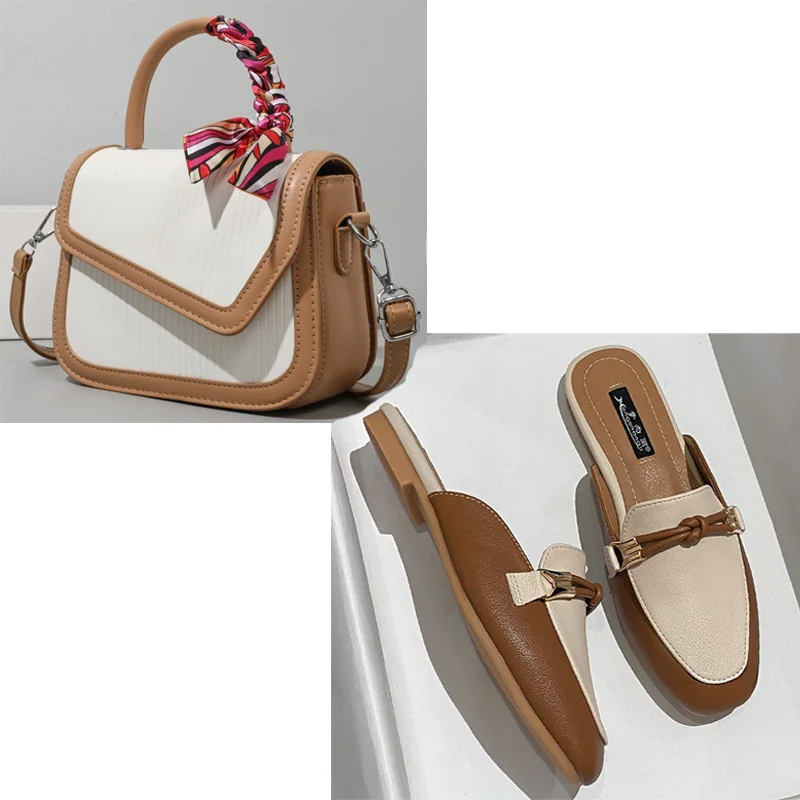 

Полутапочки M ü ller, женская летняя модная верхняя одежда, тапочки на плоской подошве, ленивые сандалии с цветными блоками, простой комплект сумки с цветными блоками