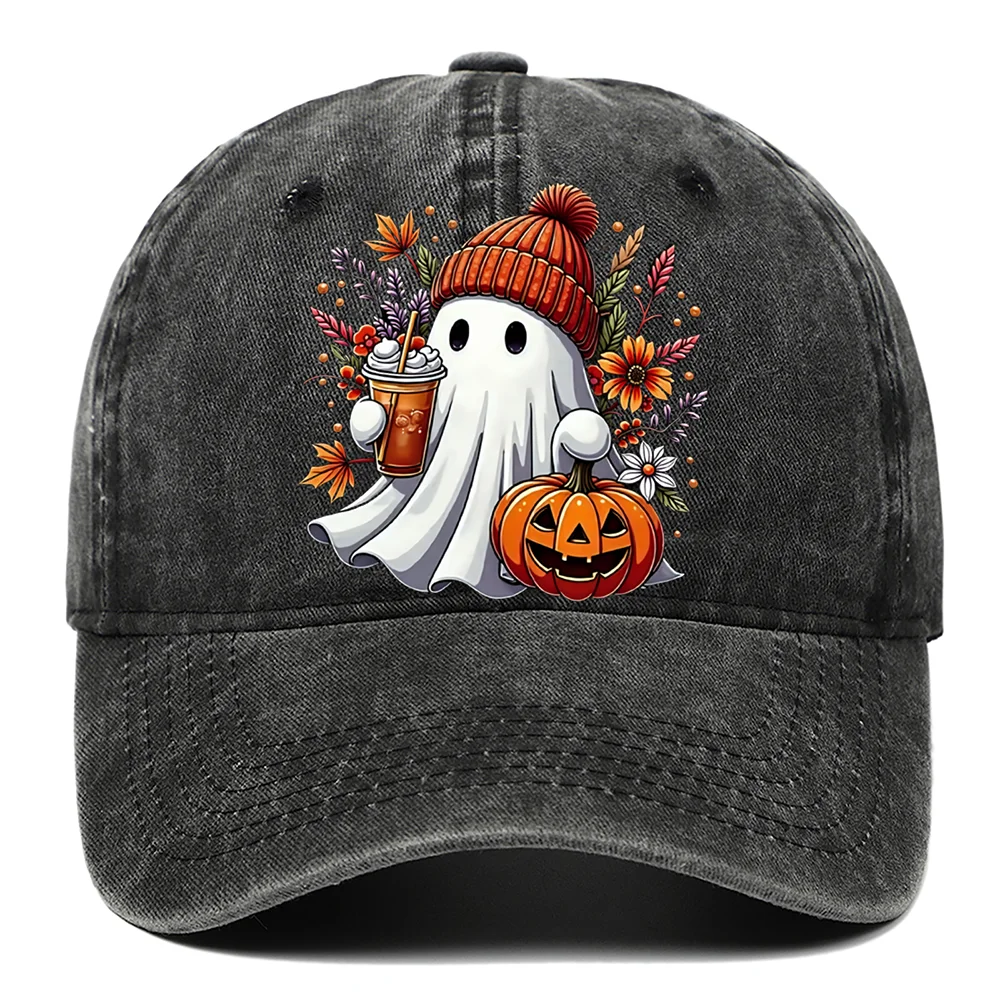 Lindo sombrero de béisbol con estampado de calabaza fantasma para hombres y mujeres, sombrero ajustable para vacaciones de Halloween, transpirable y cómodo