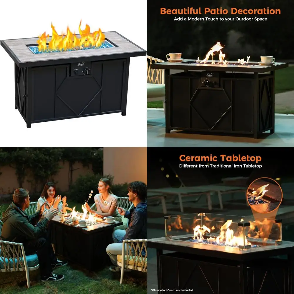 

Прямоугольный стол для костра с пропаном, 42 дюйма, 60 000 БТЕ, открытый дворик, задний двор, балкон, камин