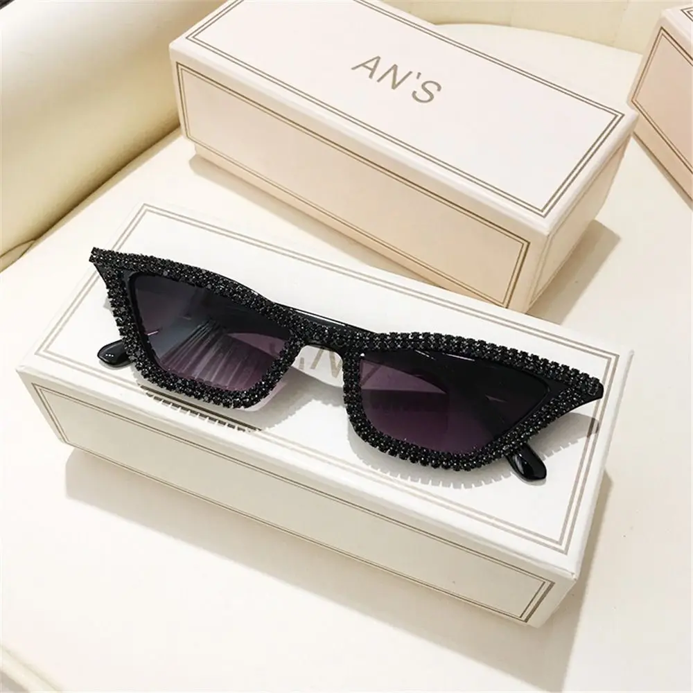 Trendy Small Cat Eye Sunglasses Triangle Frame Diamond Crystal Glitter Sun Glasses Disco Party Eyewear for Women