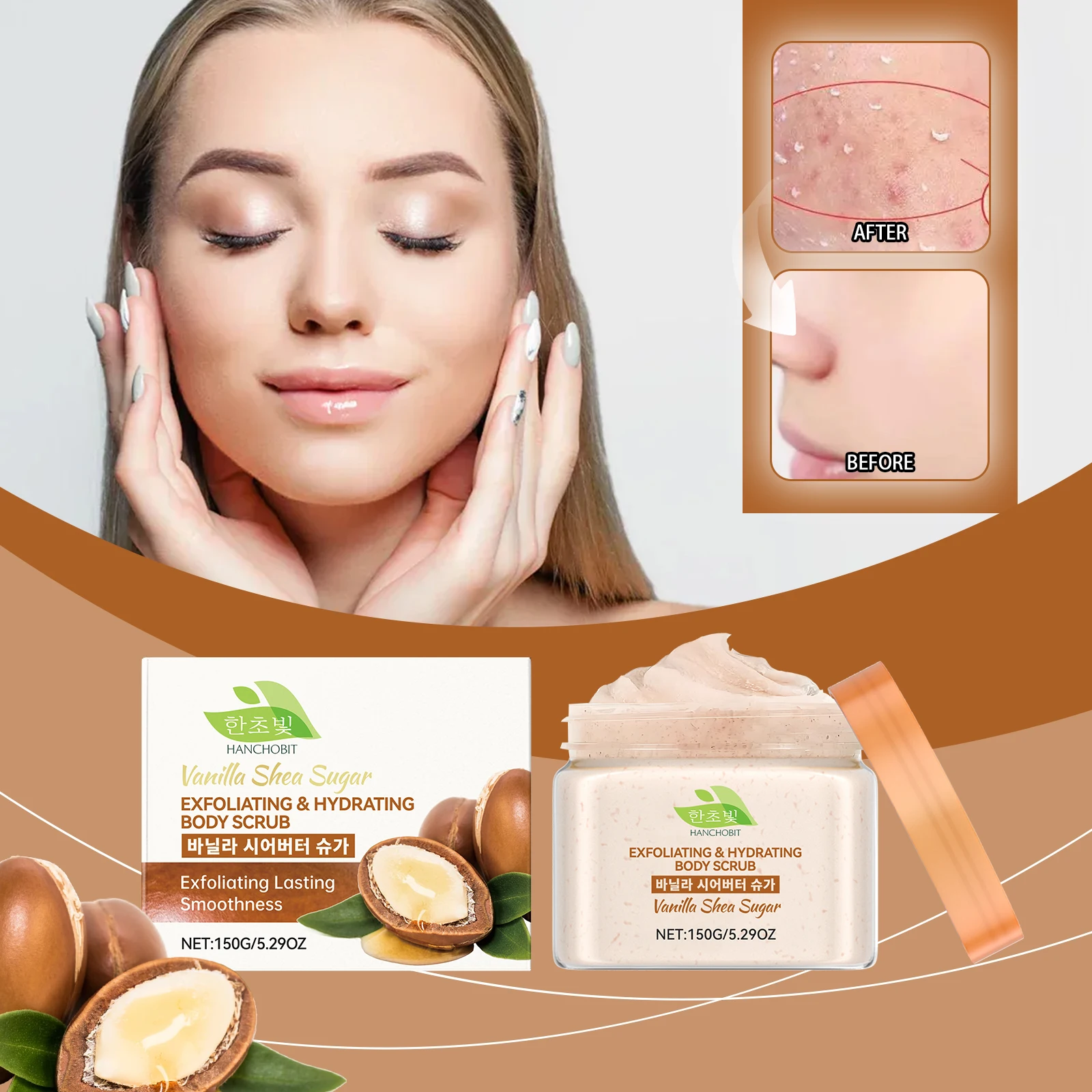 Vanilla Shea Sugar Body Scrub – Exfoliating & Hydrating for Soft Skin,