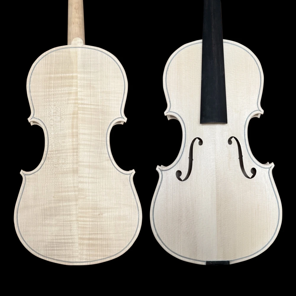 كمان 4/4 لهب القيقب بالحجم الكامل كمان غير مكتمل مصنوع يدويًا من خشب التنوب