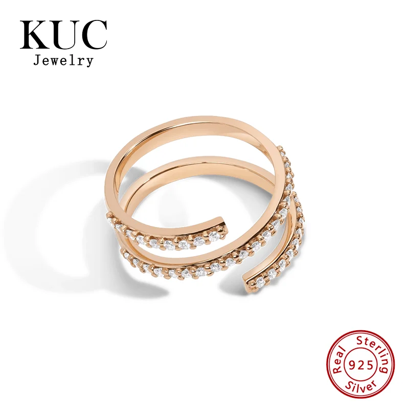 

Fine Jewelry 925 Sterling Silver Korean Minimalist Zircon Ring Custom 18k Gold Plated Luxury Wraparound Rings for Girls