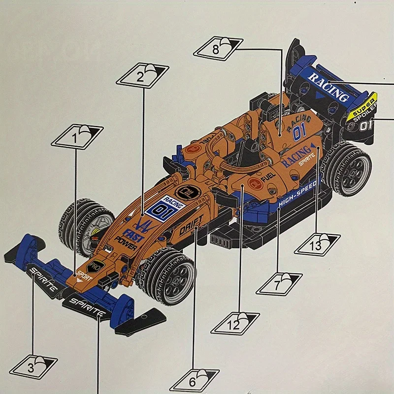 448-teiliges Bausteinset für das berühmte Super-Rennfahrzeugmodell, zurückziehbare Funktionalität, Konstruktionsspielzeug für Jungen
