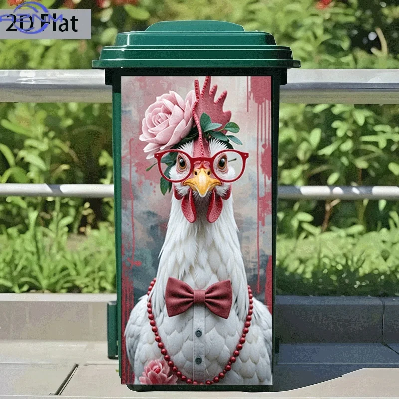 of Trash Can Sticker in a Stylish Chicken Theme Design, Measuring 37×82 Cm, Self-Adhesive Wall Decoration Suitable for Trash C