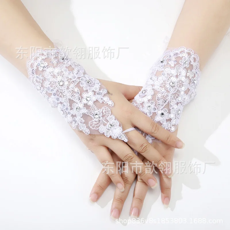 Bridal Gloves White Lace Flower Mid Length Wedding Photo Studio Stage Performance Decoration Elegant Breathable Women