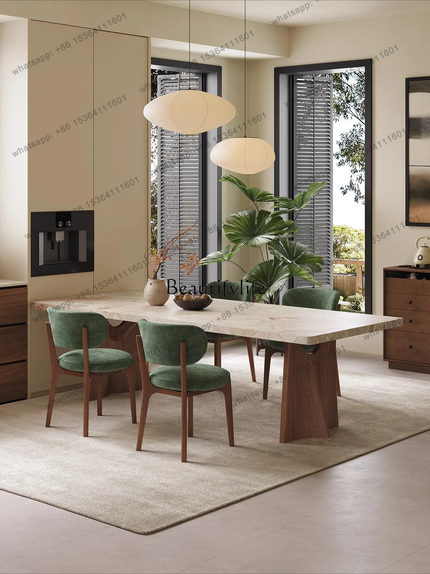 jj58 Ancient rectangular French retro rock slab dining table hanging under solid wood