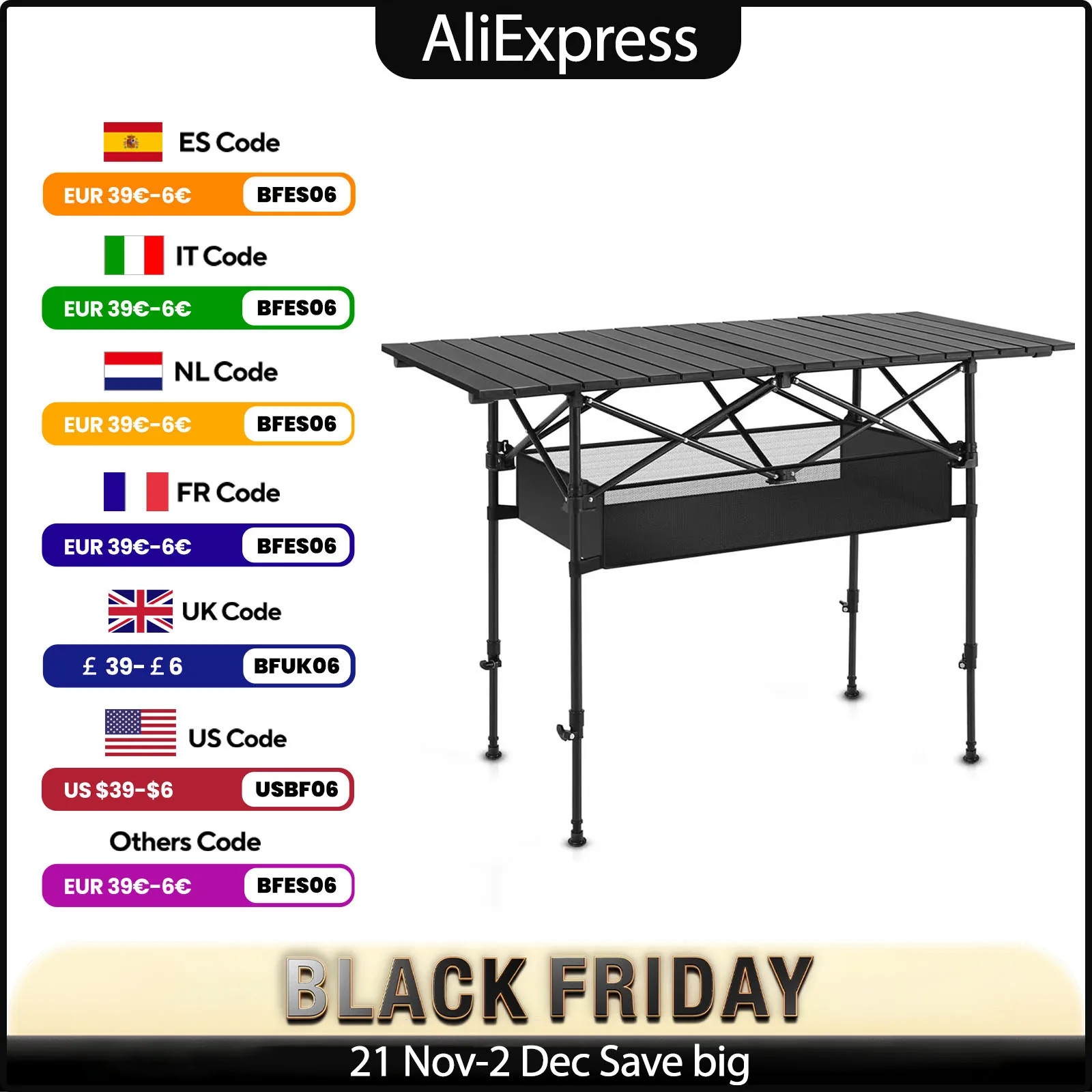 Table de camping portable en aluminium avec rangement sous la table, évaluation pour les activités de plein air, les pique-niques, les barbecues, les fêtes