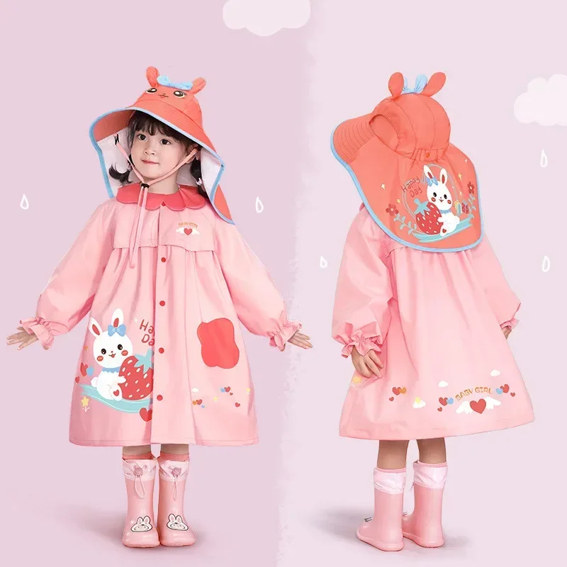 Cartoon Rabbit Children's Raincoats Rain Coat with Big Hat for Kids Girls Kindergarten Baby Rain Coat Rain Poncho Rain Jacket