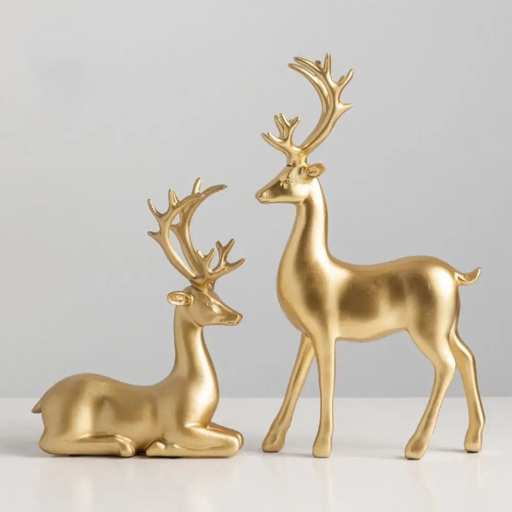 Creative Deer Desktop Ornament Sitting/Standing Position Cute Christmas Deer Statue Durable Exquisite Reindeer Sculpture