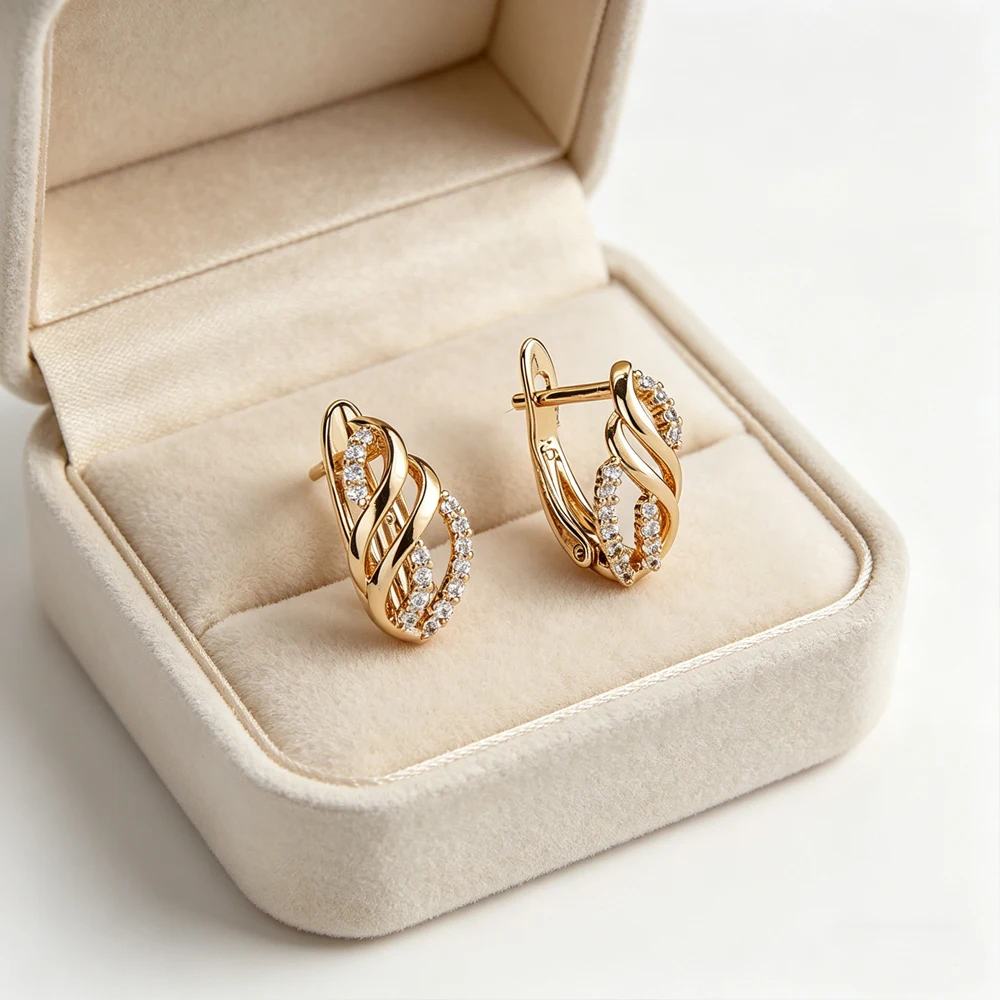 Elegant Twisted Ring-Shaped Earrings Luxurious Gold Diamond-Encrusted Interwoven Earrings For Women Party Jewelry And Gifts