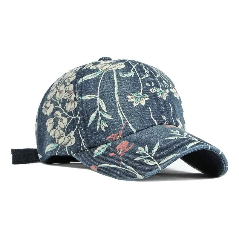 LDSLYJR Spring Denim Flower Print Casquette Baseball Cap Adjustable Outdoor Snapback Hats for Men and Women 170