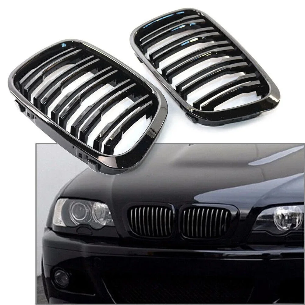 For BMW E46 3-Series 325i 330i 323i 4Door 1998-2002 Car accessories Replacement Part Front Kidney Grille Double-line Matte Balck