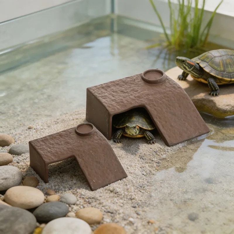 Ceramic Turtle Slope Ramp Basking Platform Hideout Feeding Dish Semi Aquatic 4 in 1 Terrarium Ornament Accessories Aquascaping
