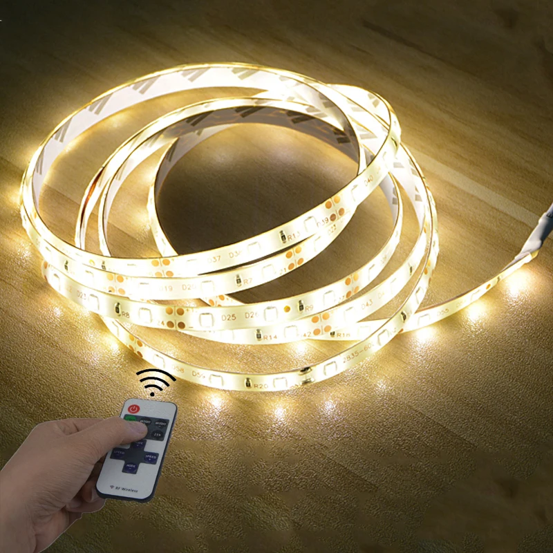 

12V RF Remote Control LED Strip Light 1M 2M 3M 4M 5M Dimmable Night Light Room Decor Cupboard Wardrobe Closet Adhesive Back Lamp