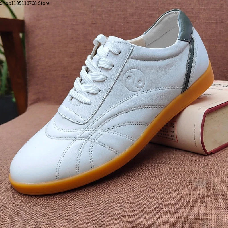 Genuine Leather Tai Chi Shoes  Cowhide Martial Arts Shoes with Elastic Soles for Practice & Morning Exercise