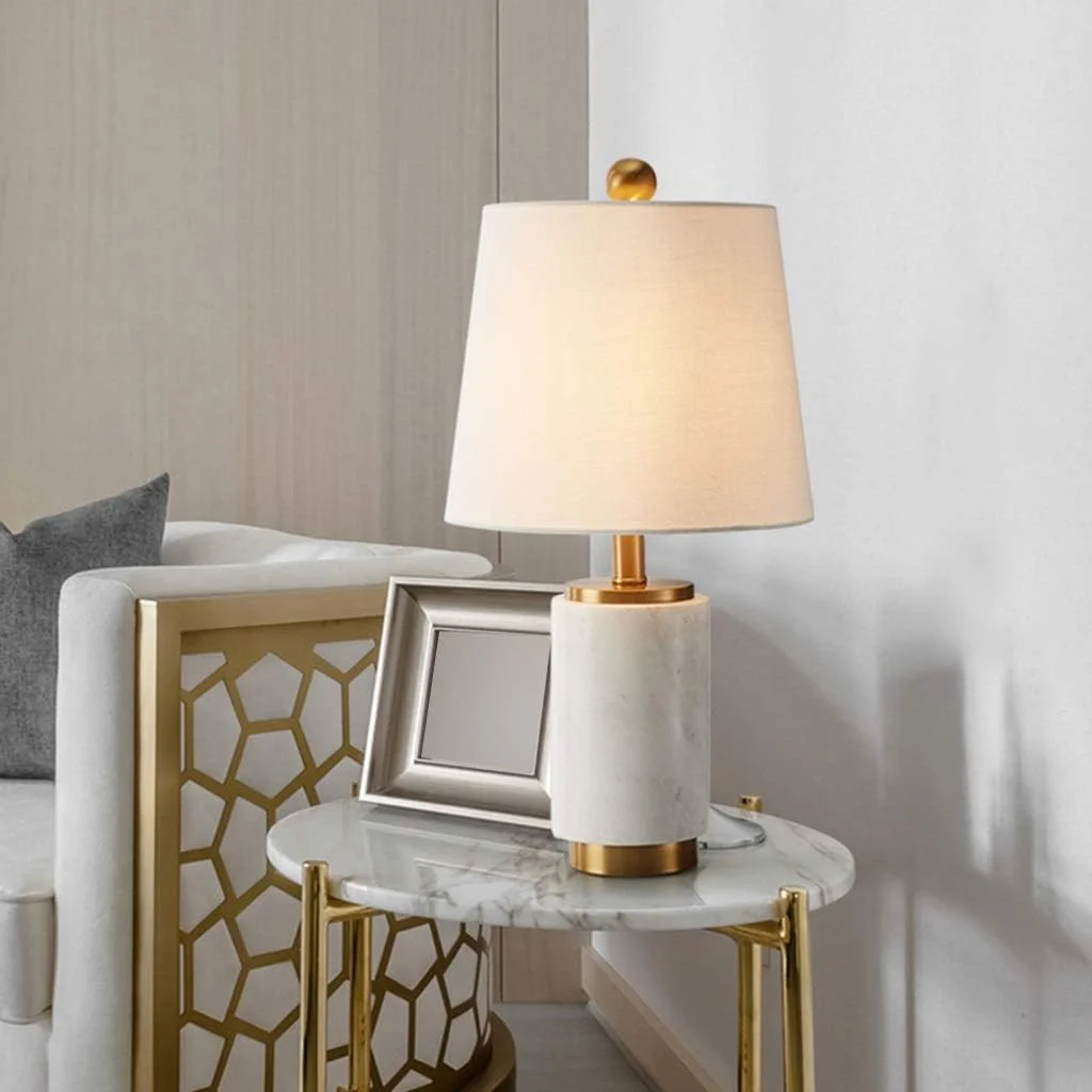 Marble Base Table Lamp Light Emitting Diode Lamp Bedside Decoration Hotel Bedroom Office Home Decoration Supply Wooden Lampshade
