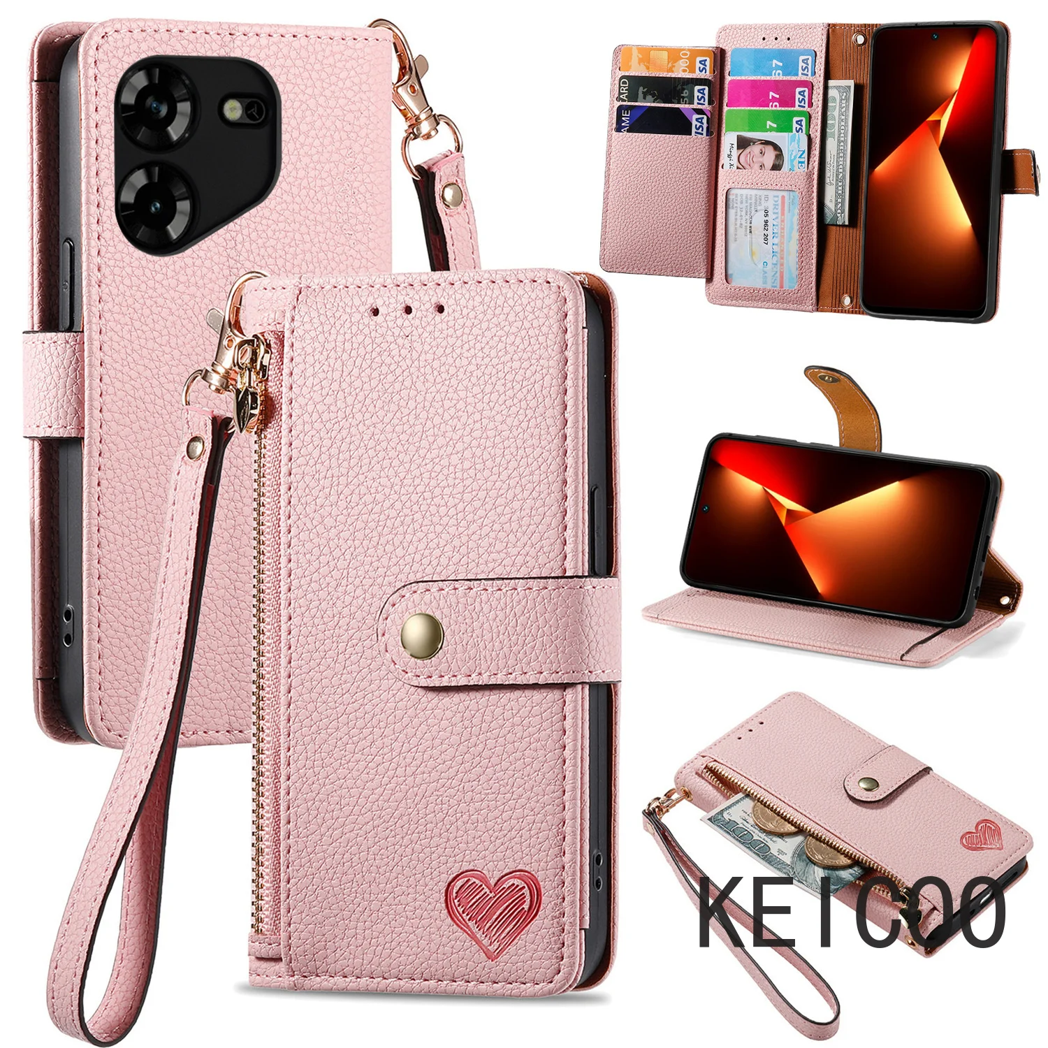 Fashion Shell for Tecno Pova 5 Pova5 Camon 15 18i 18 18P 4G Love Wallet Case Zipper Storage Design Shock Absorption Cover