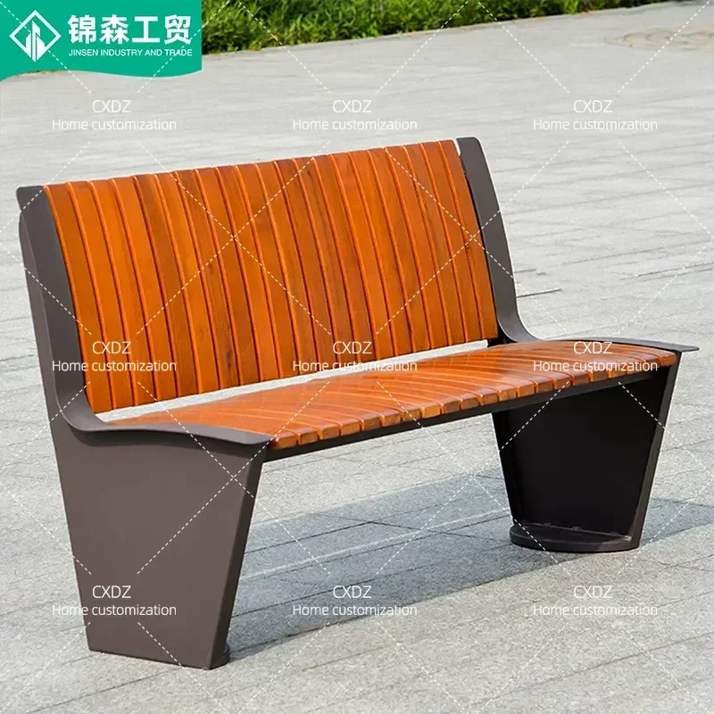 Outdoor Park Bench Stainless Steel Frame Preservative Wood Slats Plastic Wood Pineapple Grid Design Courtyard Leisure Seating