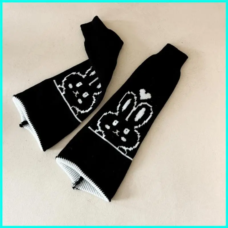 Meias joelho empilhadas elásticas coelho bordado macio estilo acrílico grosso aquecedor pernas para roupas do dia a dia e