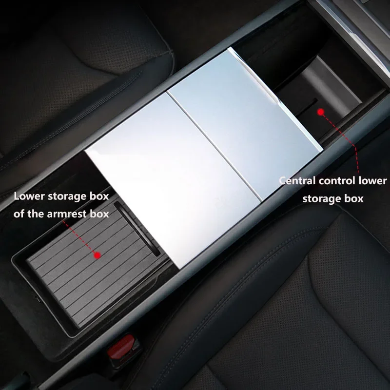 Car TPE Center Console Armrest box lower layer Storage Box Stowing Tidying Organizer Tray Pad For Tesla Model Y 2025