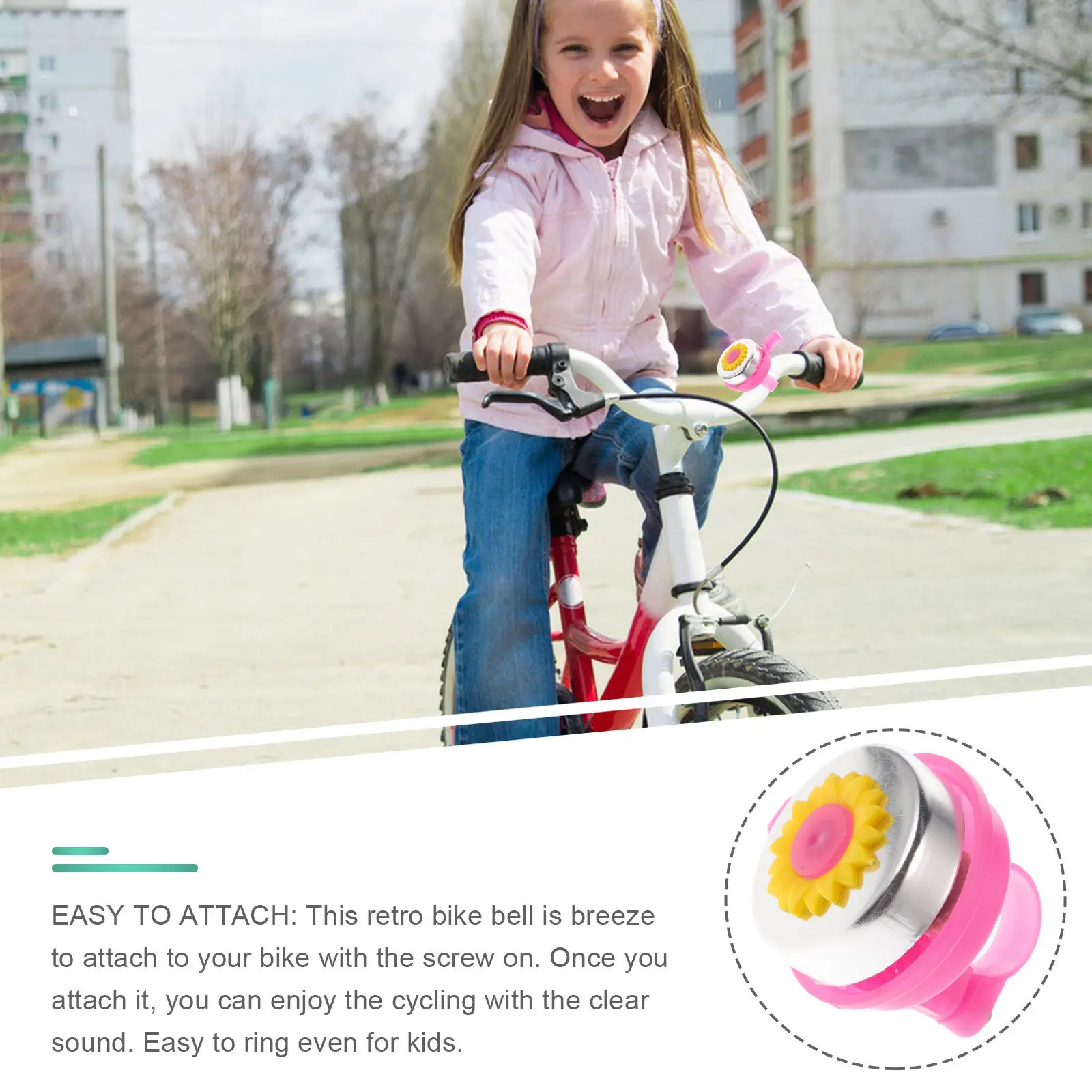 Pink Sunflower Bike Bell for and Ladies Bikes Strong Plastic Metal Build Universal Fit Handlebar Mount Loud Ringing Sound