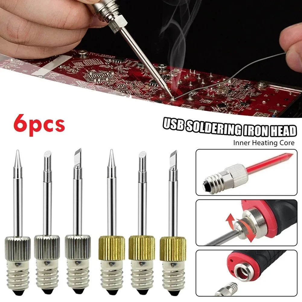 

6pcs Soldering Iron Tips E10 Interface Electric Soldering Needle Tip Replacement For Point/line And Drag Soldering/wire Tinning
