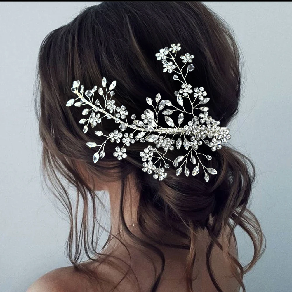 

A338 Silver Bridal Hair Clips Luxury Headpieces Rhinestone Wedding Hair Accessories Diamond Bride Tiara Crystal Party Headwear