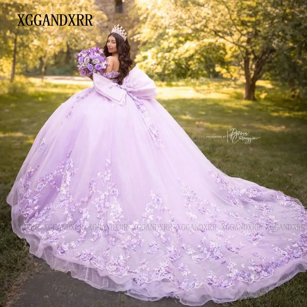 فساتين Quinceanera باللون الأرجواني الفاتح المخصصة 2024 أرجواني على شكل قلب مزين بالدانتيل على شكل كرة الأميرة الحلوة 16 فستان فيستدو دي 15 أنيوس