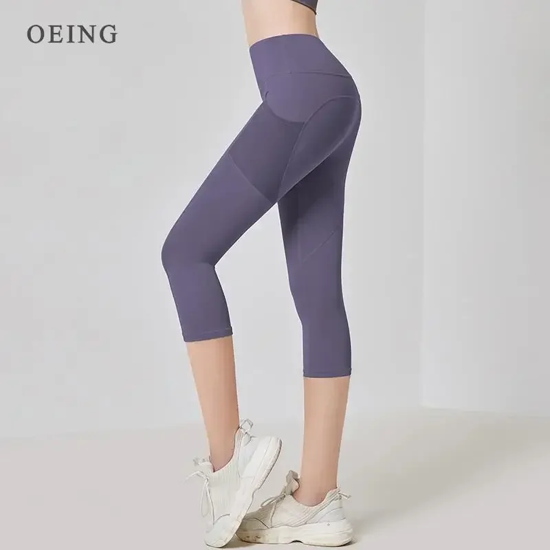 

Women Sport Leggings High Waist Cropped Yoga Pants Elastic Mesh Pocket Running Capris Gym Crop Leggings Slim Fitness Tights